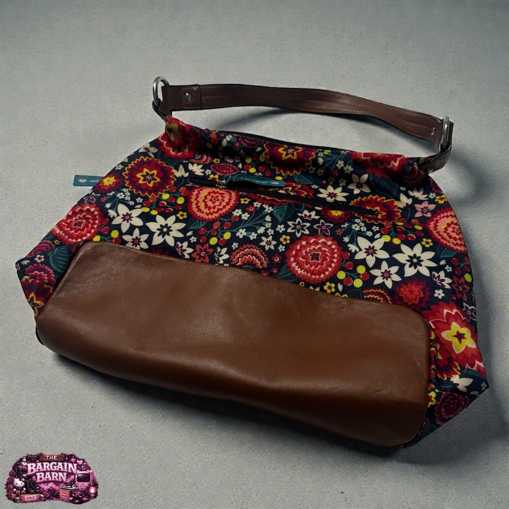 Lily Bloom Floral Shoulder Hobo Bag Multicolor Purse Brown Faux Leather Trim - Picture 8 of 8